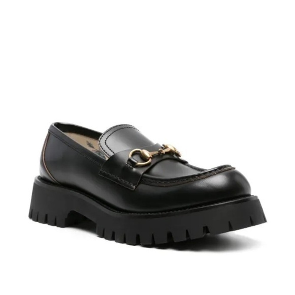 Gucci Black Lug Sole Loafers with Horsebit Size 41.5
